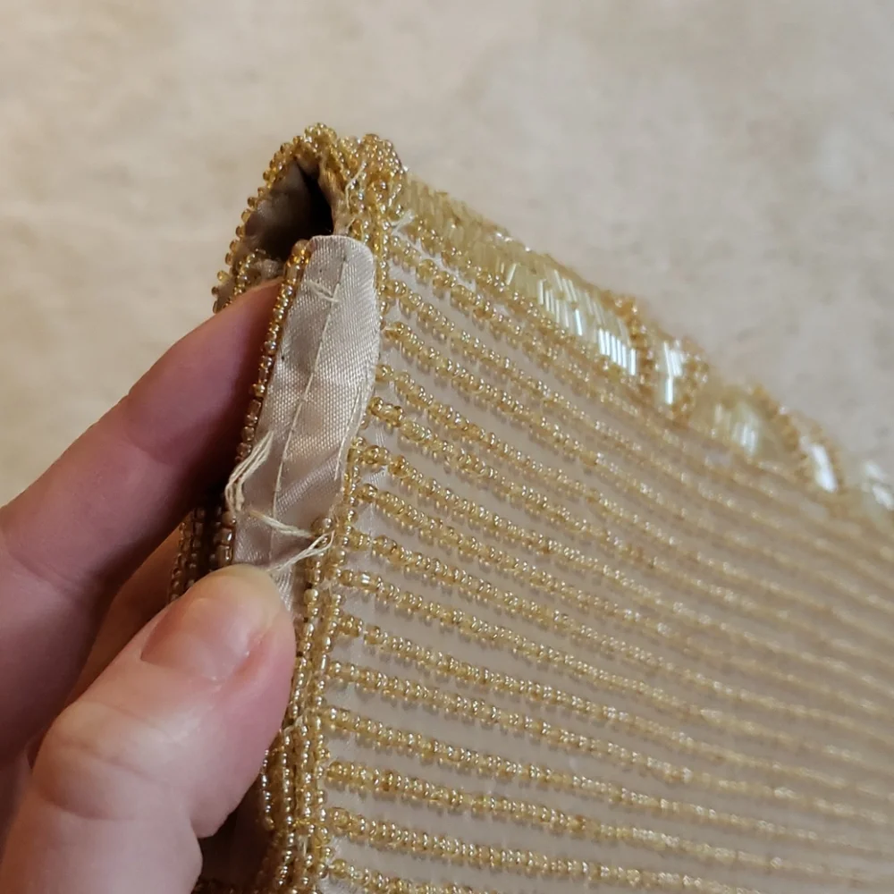 Bijoux Terner beaded clutch bag gold champagne Fancy Party New Years